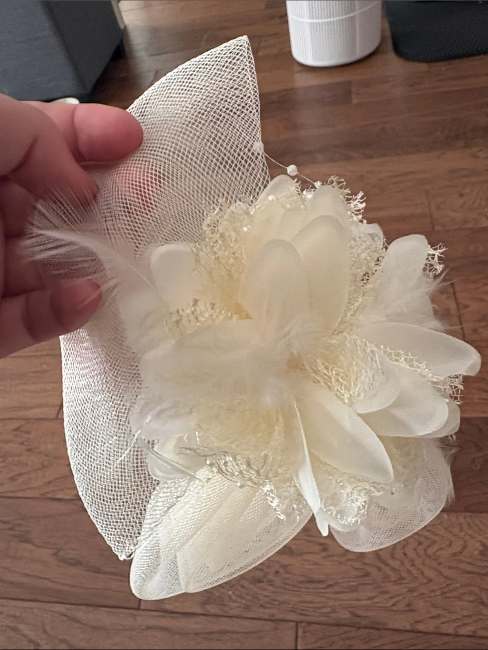 Cream Floral Feather Fascinator Hair Clip - Women Accessories